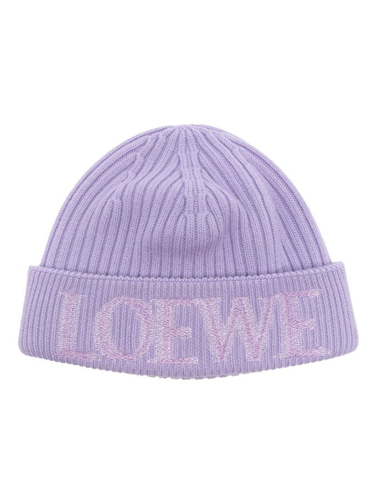 Purple Logo Ribbed-knit Beanie Hat