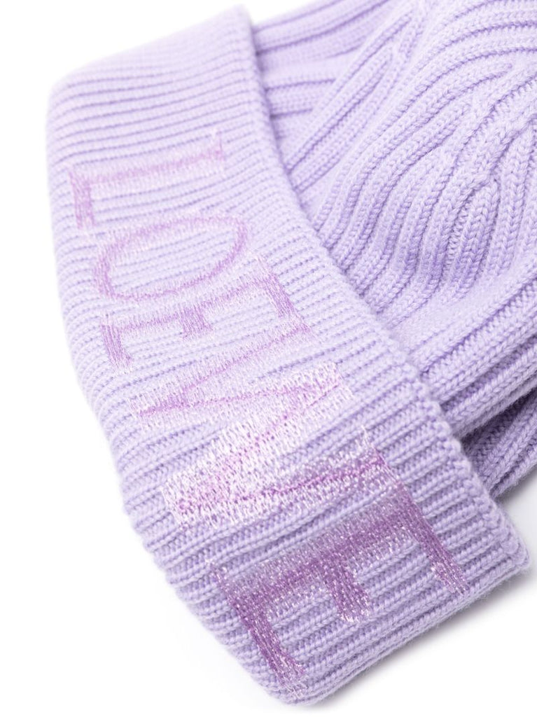 Purple Logo Ribbed-knit Beanie Hat