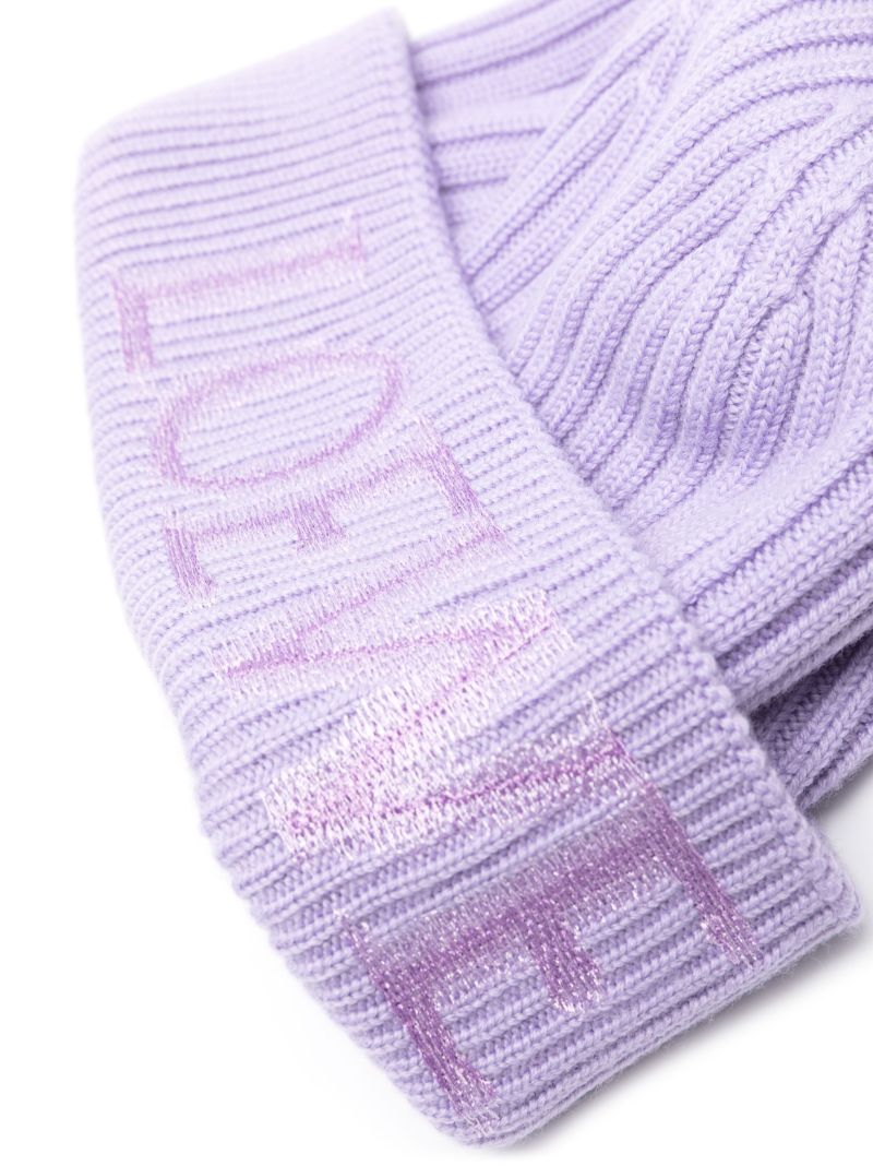 Purple Logo Ribbed-knit Beanie Hat
