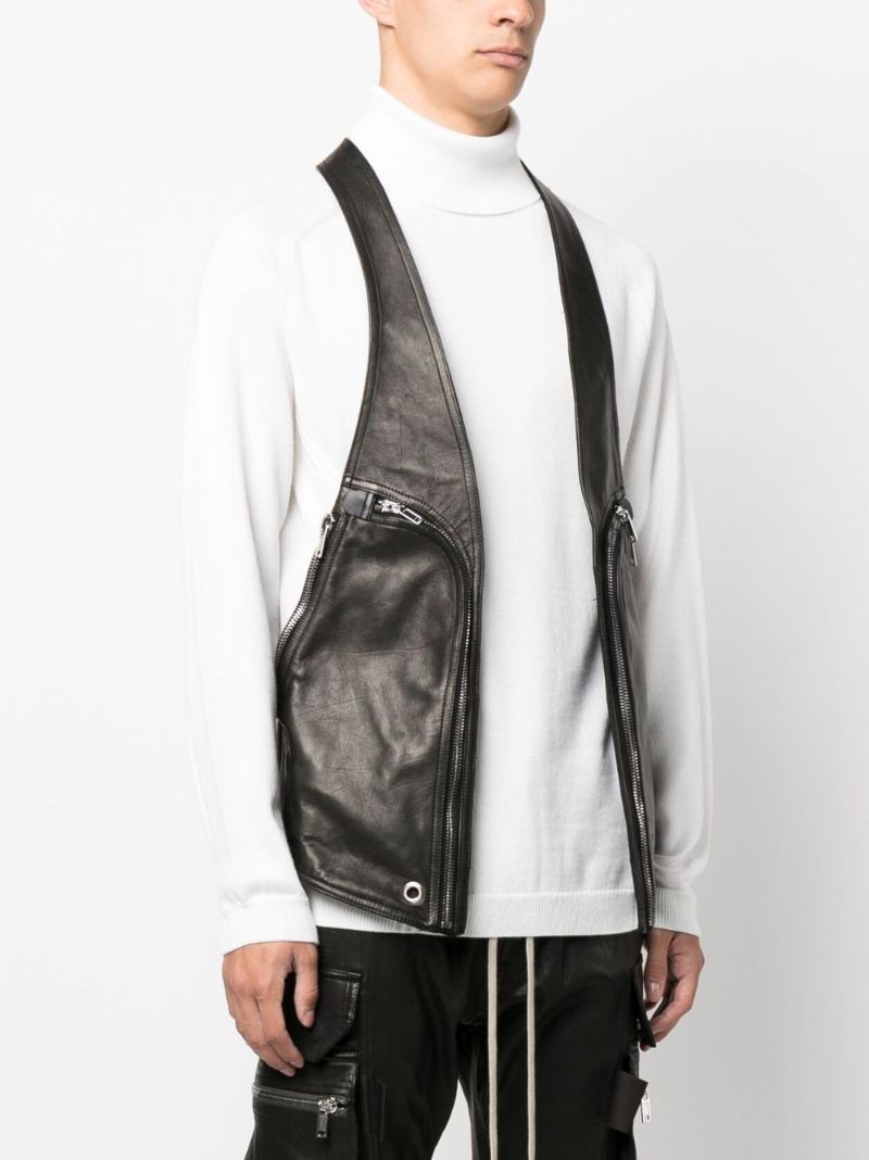 Black Zip-pocket Leather Vest