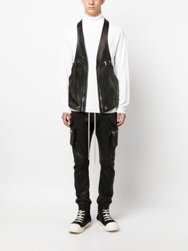 Black Zip-pocket Leather Vest