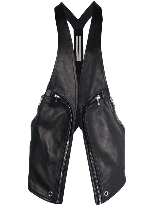Black Zip-pocket Leather Vest