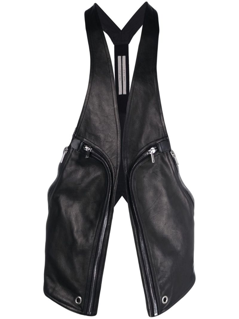 Black Zip-pocket Leather Vest