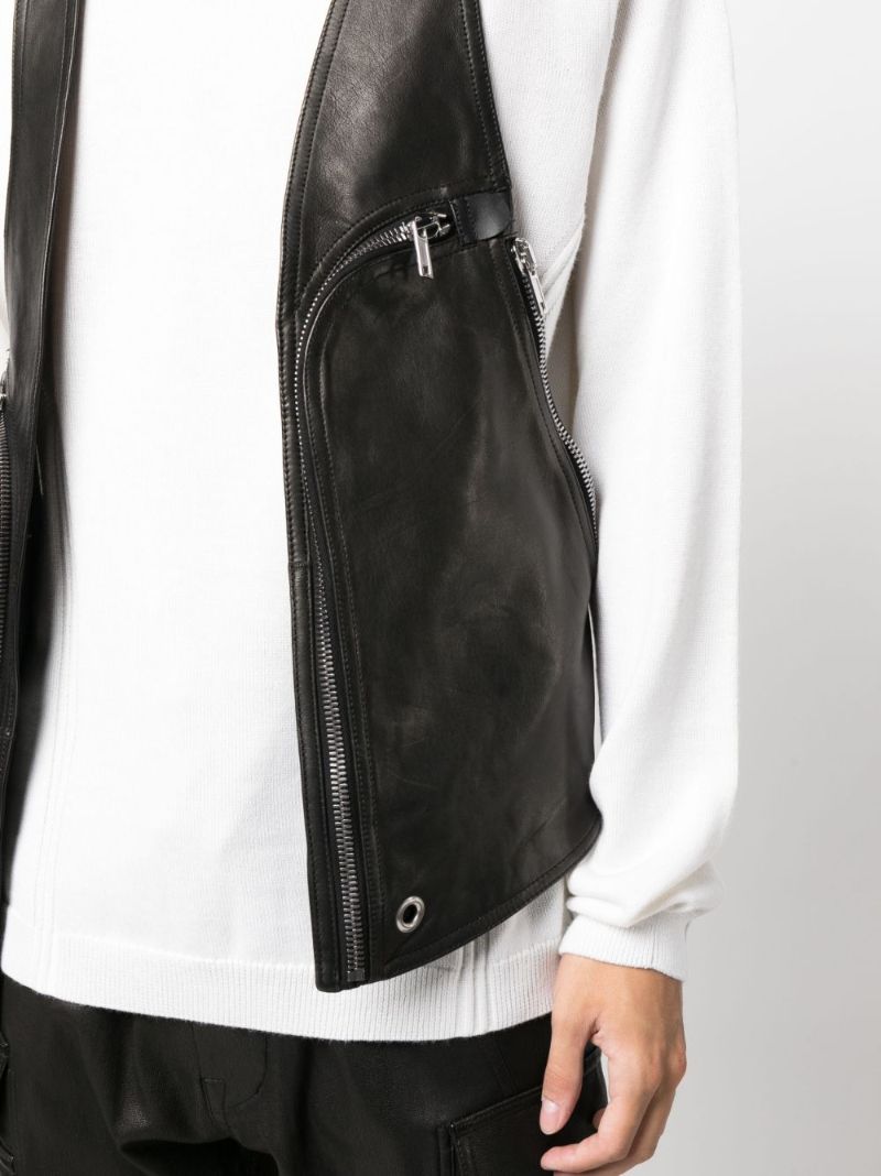Black Zip-pocket Leather Vest