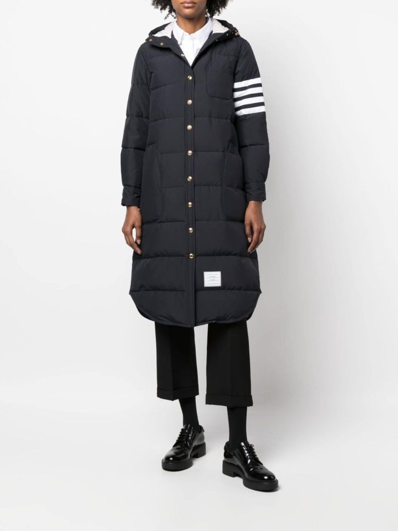 Blue 4-bar Hooded Puffer Coat