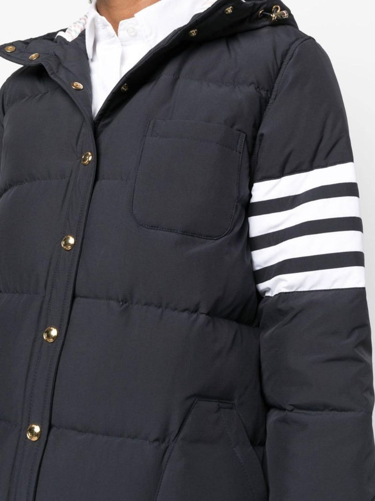 Blue 4-bar Hooded Puffer Coat