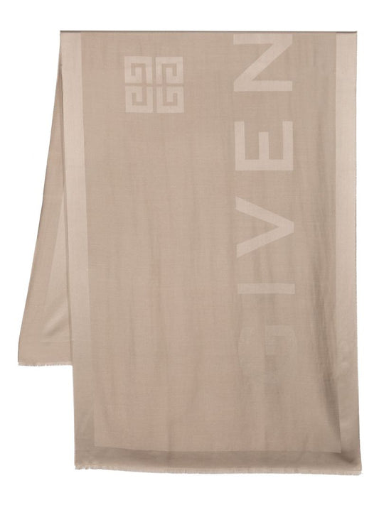 Neutral Logo-jacquard Silk-wool Scarf