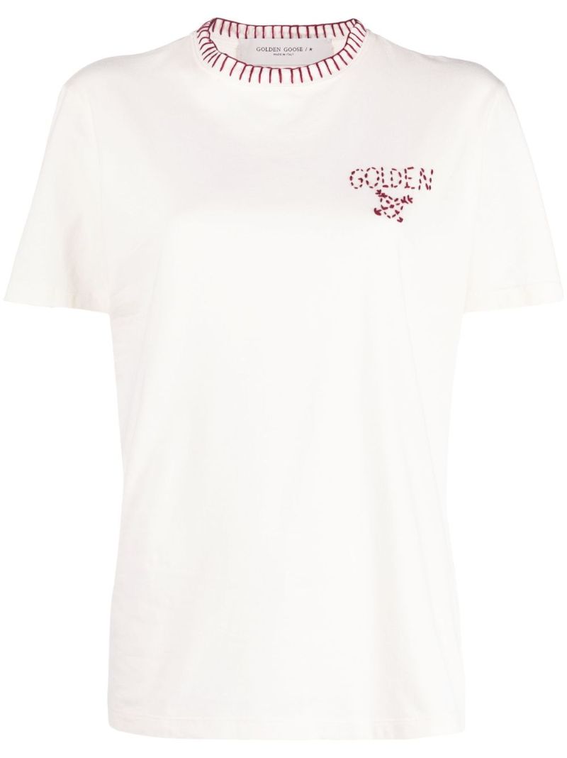 White Embroidered Logo Cotton T-shirt