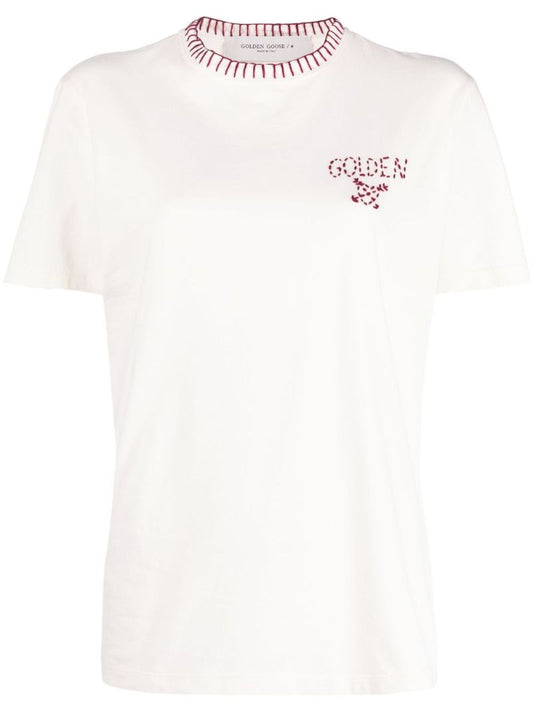 White Embroidered Logo Cotton T-shirt