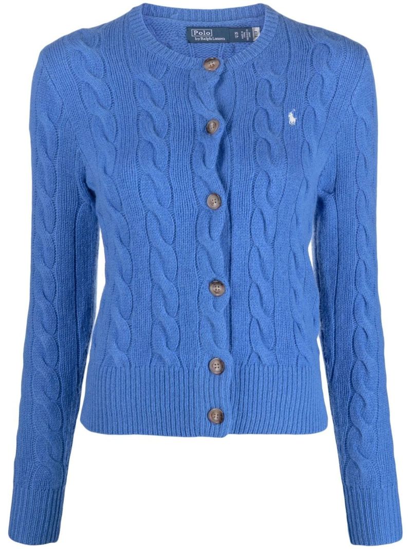 Blue Logo-embroidered Cable-knit Cardigan