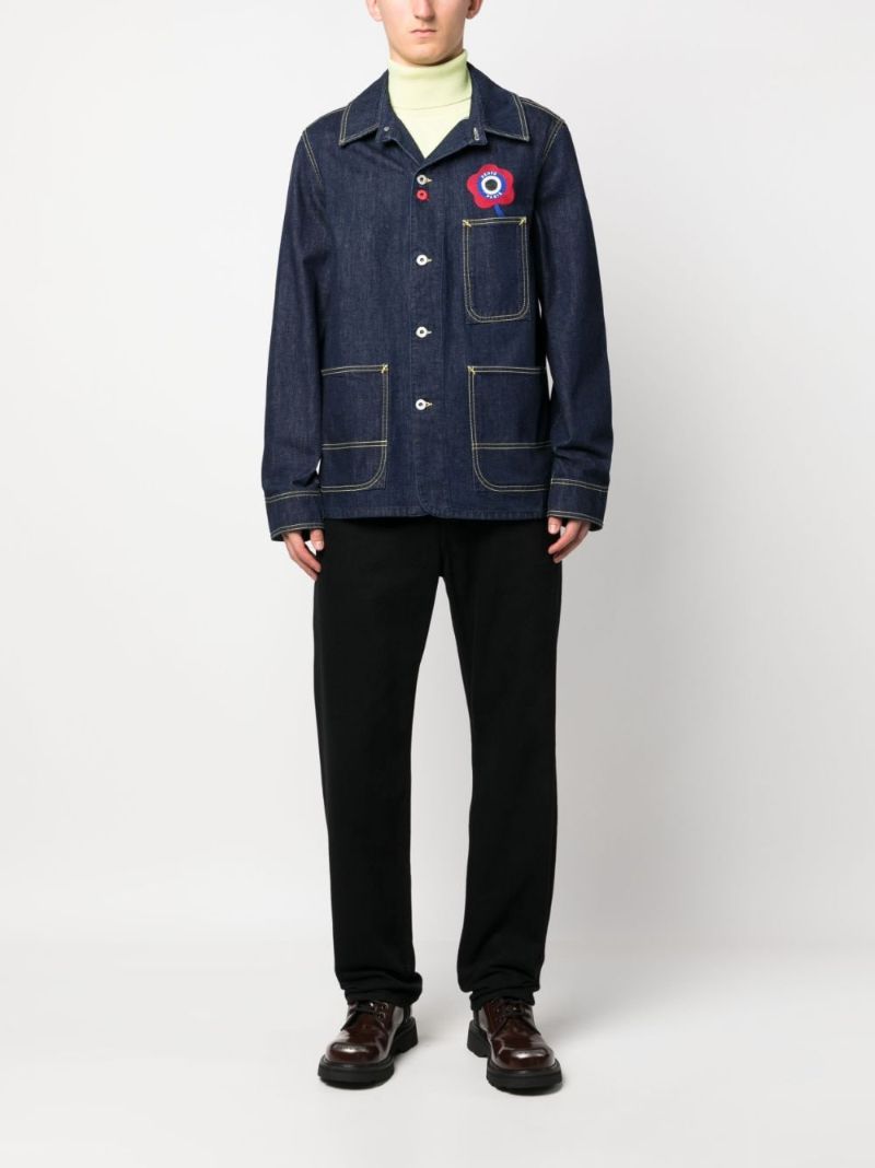 Blue Floral Embroidered Denim Shirt Jacket