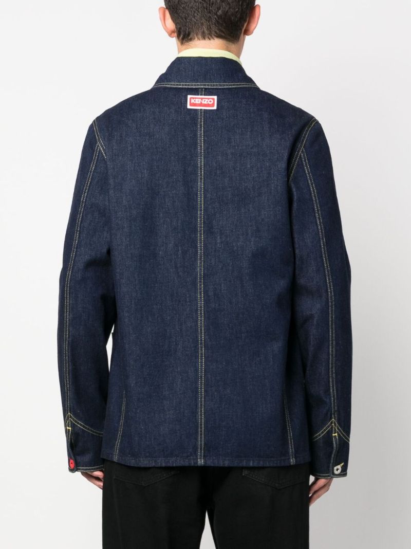 Blue Floral Embroidered Denim Shirt Jacket