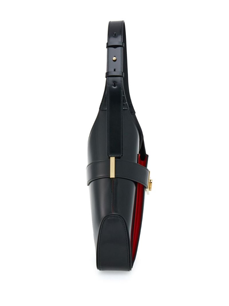 Black Gancini-buckle Leather Shoulder Bag
