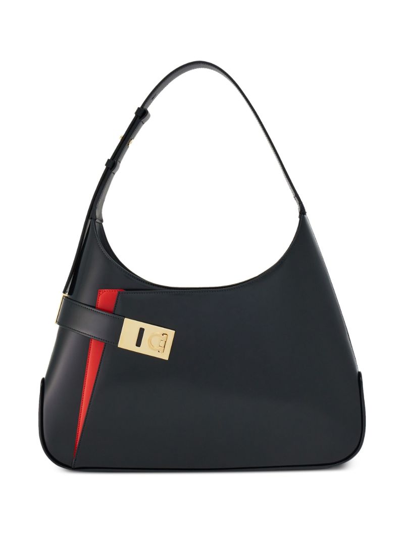 Black Gancini-buckle Leather Shoulder Bag