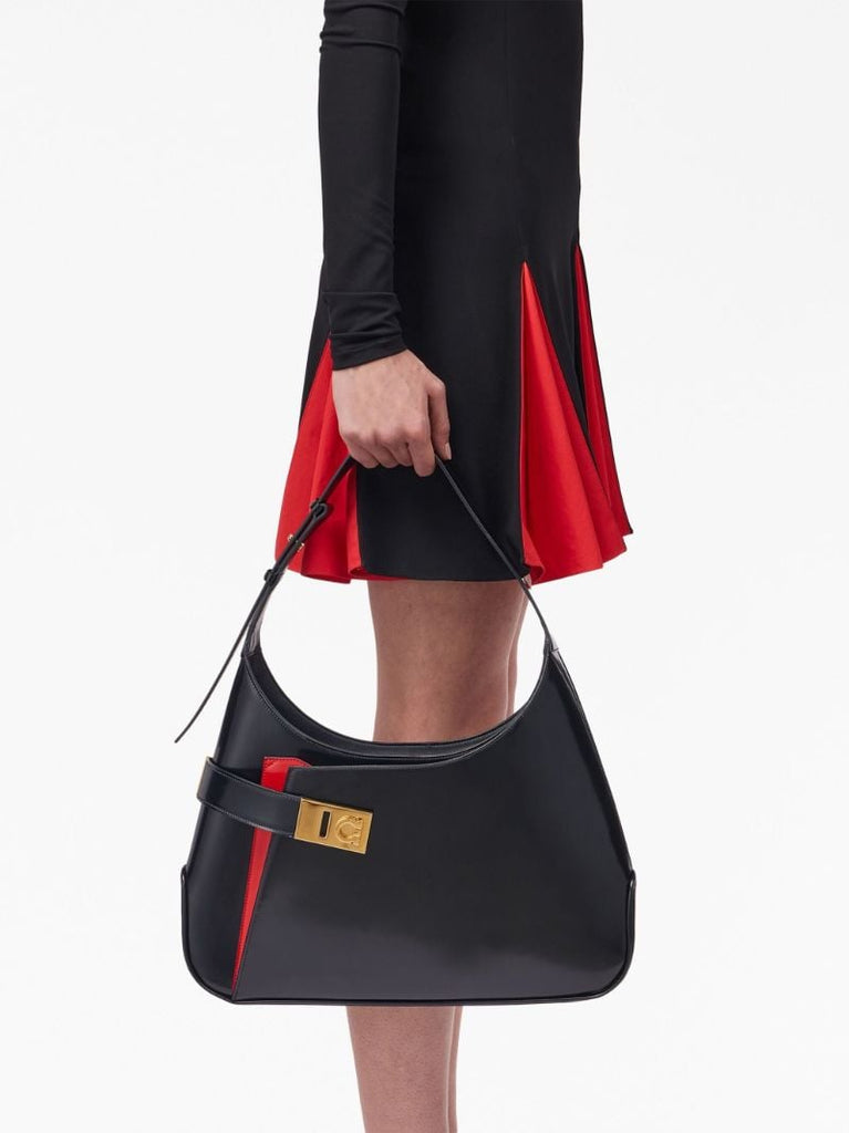Black Gancini-buckle Leather Shoulder Bag