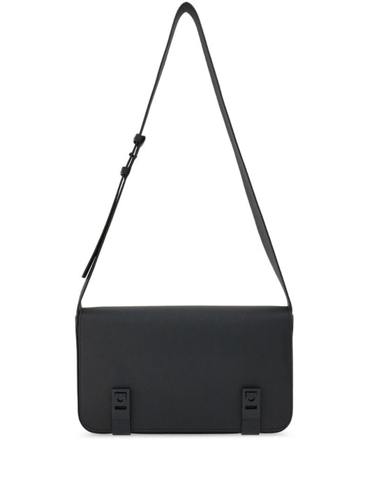 Black Gancini-plaque Leather Shoulder Bag
