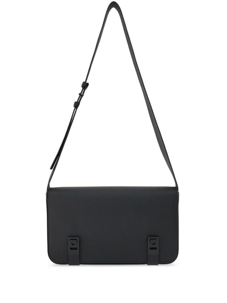Black Gancini-plaque Leather Shoulder Bag