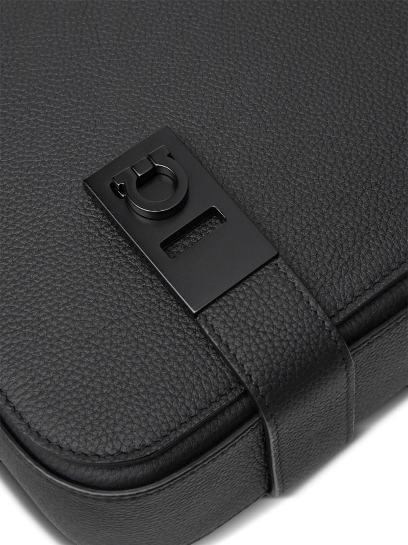 Black Gancini-plaque Leather Shoulder Bag