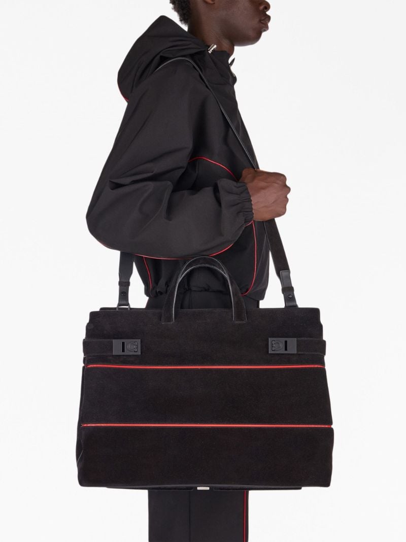 Black Gancini-plaque Suede Tote Bag