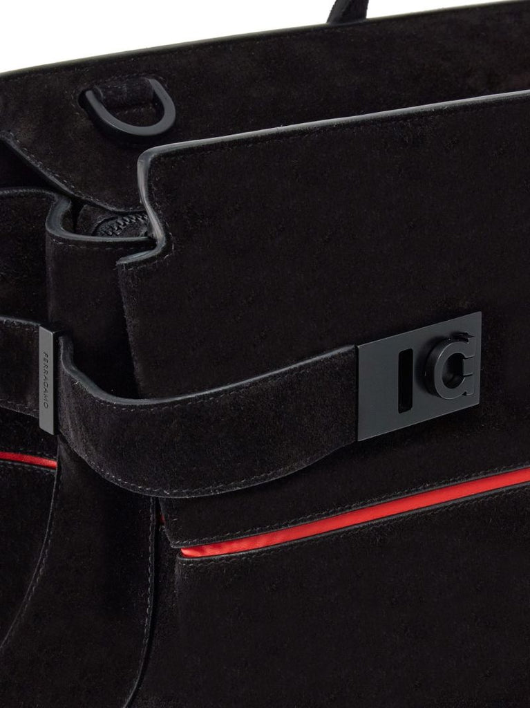 Black Gancini-plaque Suede Tote Bag