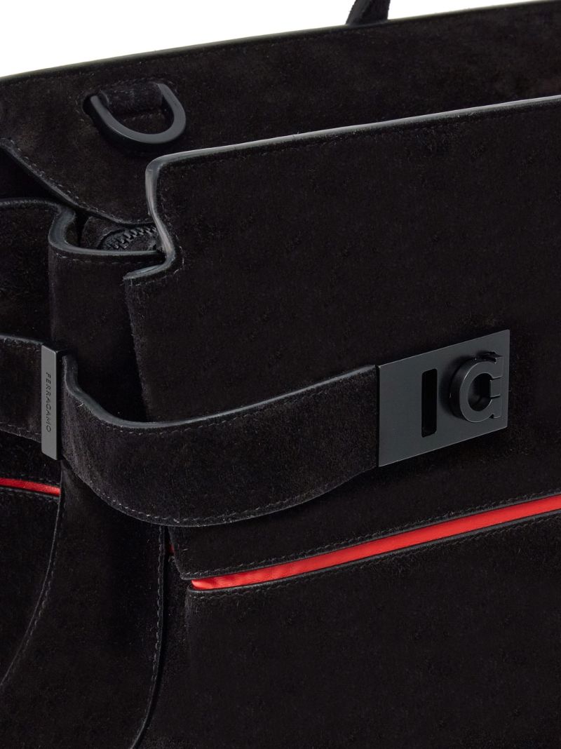 Black Gancini-plaque Suede Tote Bag
