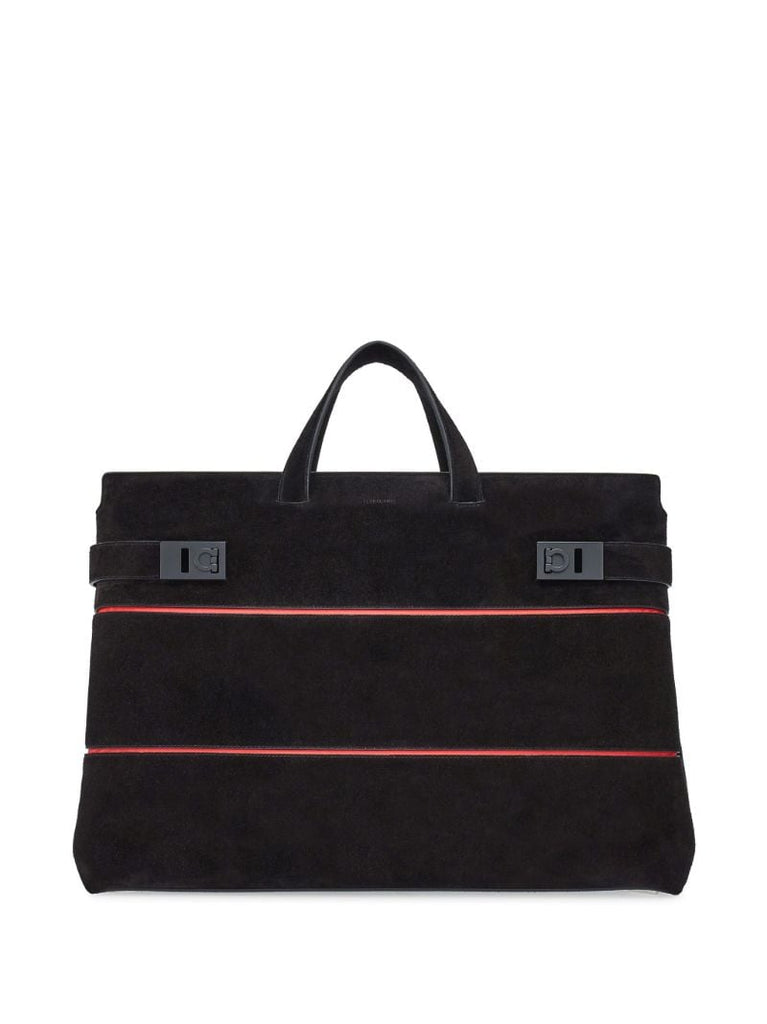 Black Gancini-plaque Suede Tote Bag