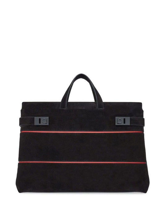 Black Gancini-plaque Suede Tote Bag