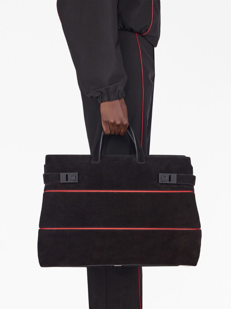 Black Gancini-plaque Suede Tote Bag
