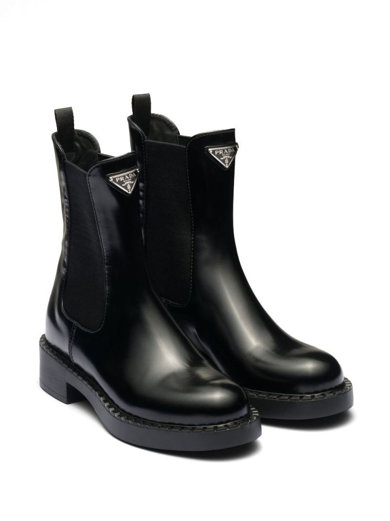 Black Enamel Triangle Leather Boots