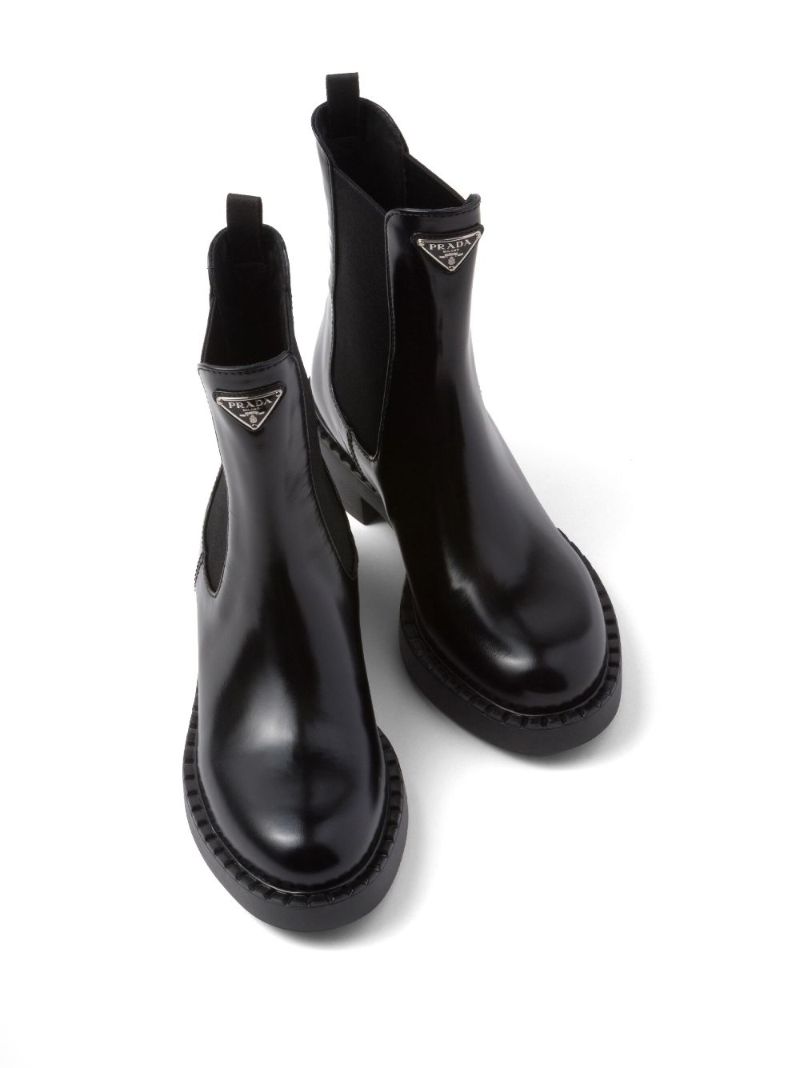 Black Enamel Triangle Leather Boots