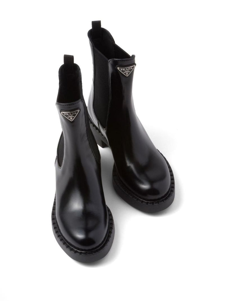 Black Enamel Triangle Leather Boots
