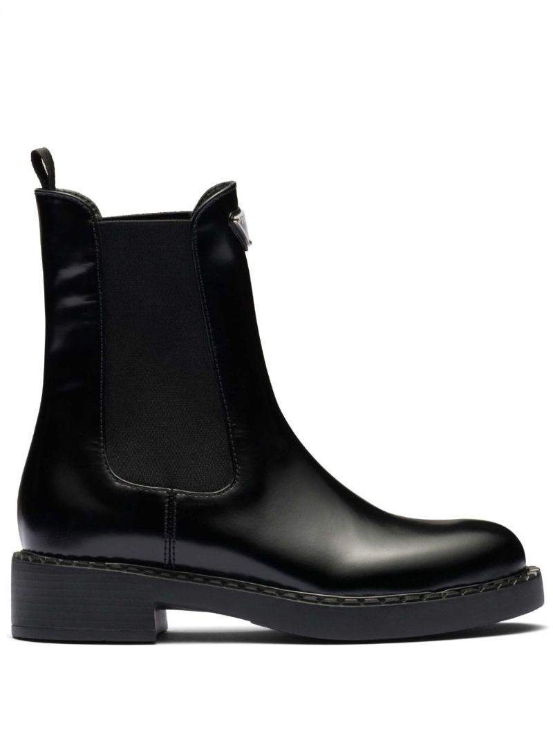 Black Enamel Triangle Leather Boots