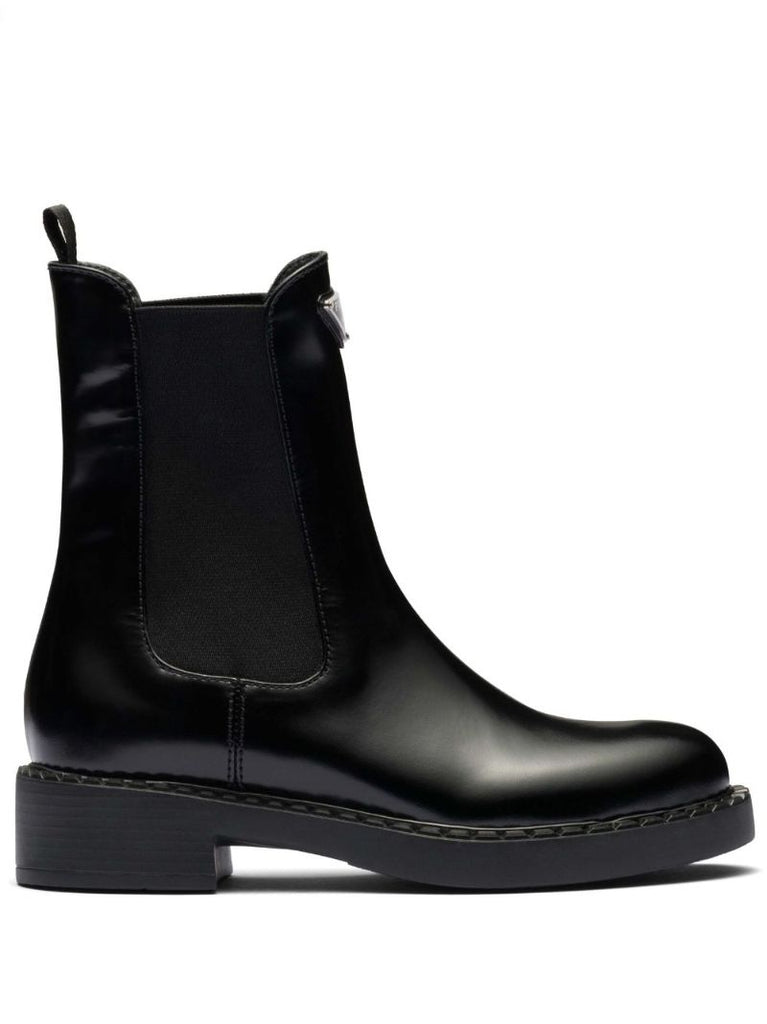 Black Enamel Triangle Leather Boots
