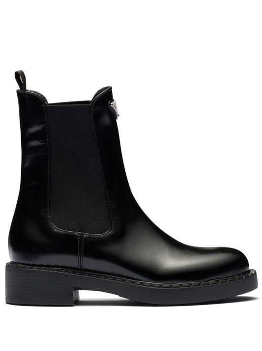 Black Enamel Triangle Leather Boots