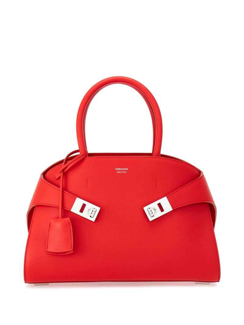 Red Hug Leather Tote Bag