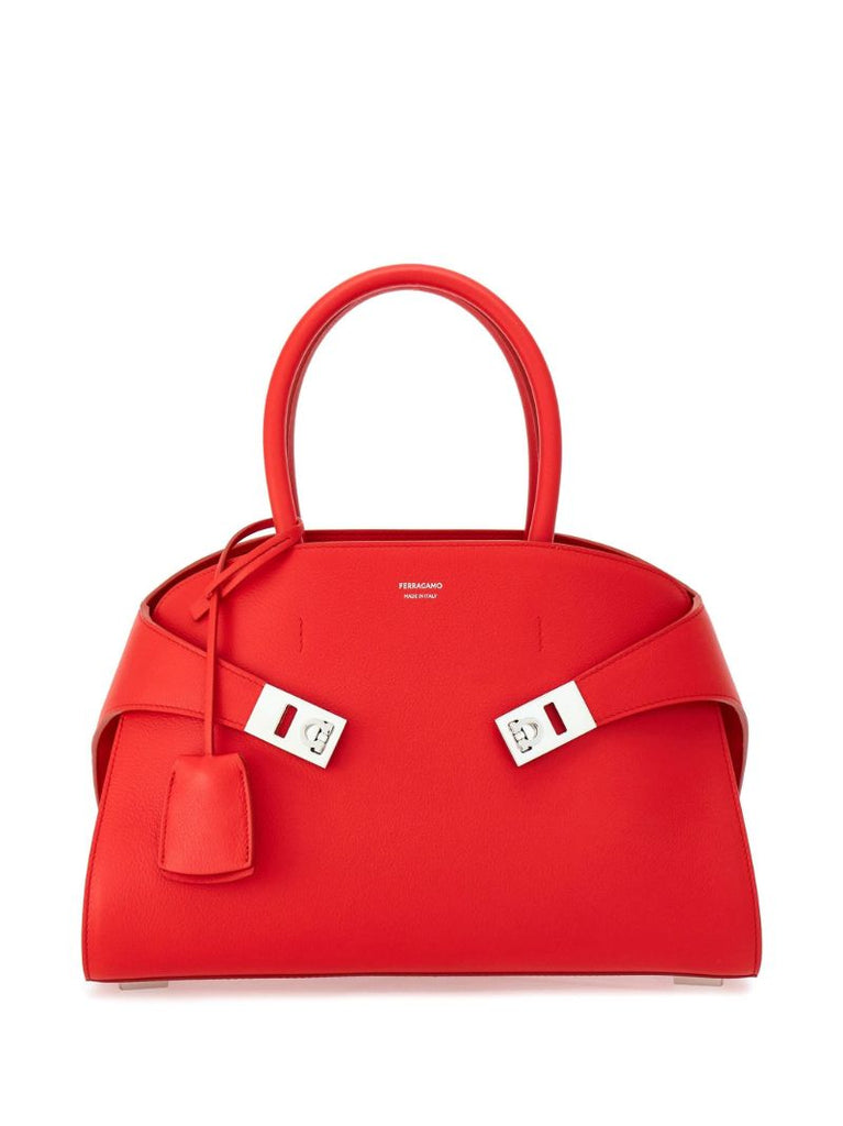 Red Hug Leather Tote Bag