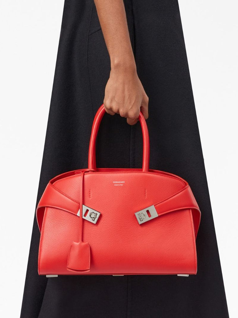 Red Hug Leather Tote Bag