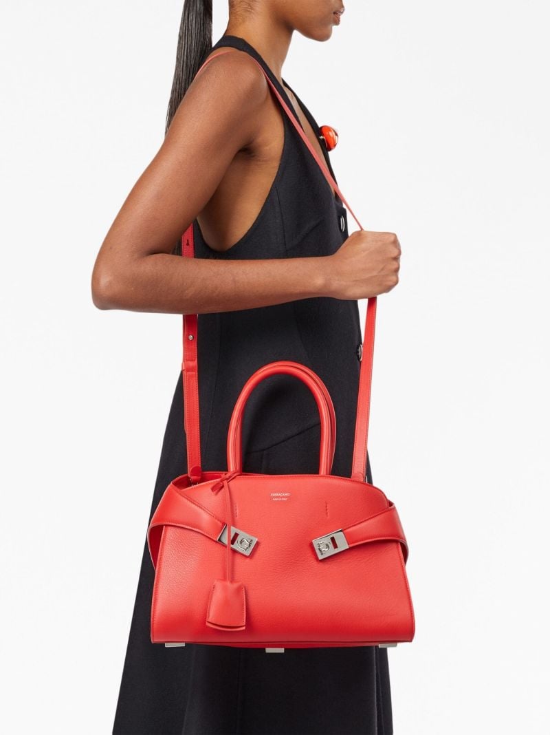 Red Hug Leather Tote Bag
