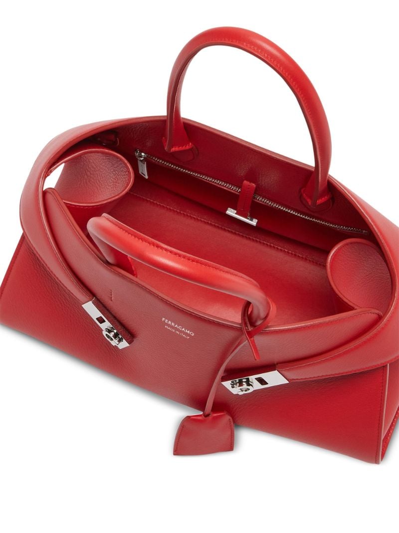 Red Hug Leather Tote Bag