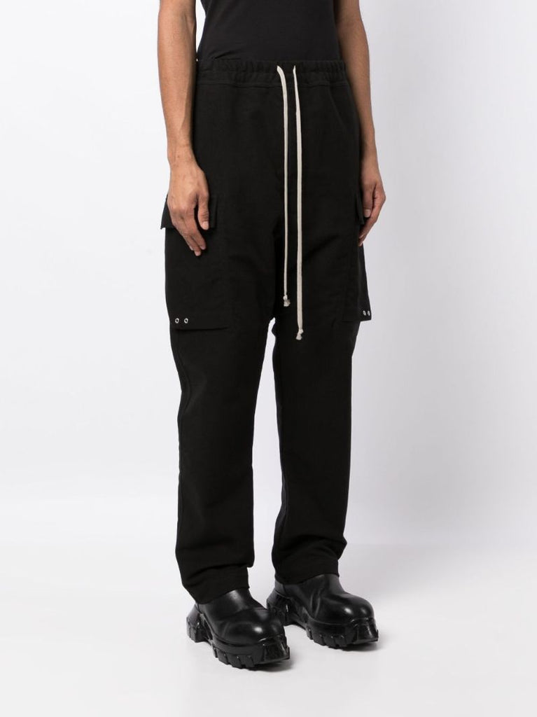 Black Drop-crotch Cotton Cargo Trousers
