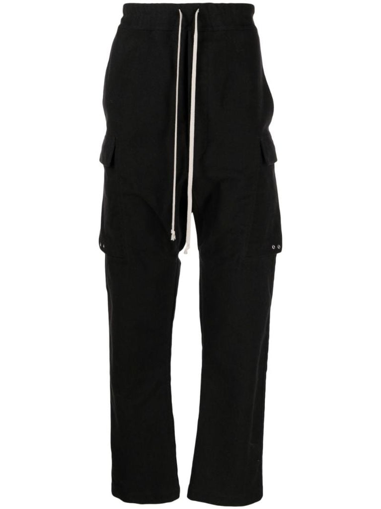 Black Drop-crotch Cotton Cargo Trousers