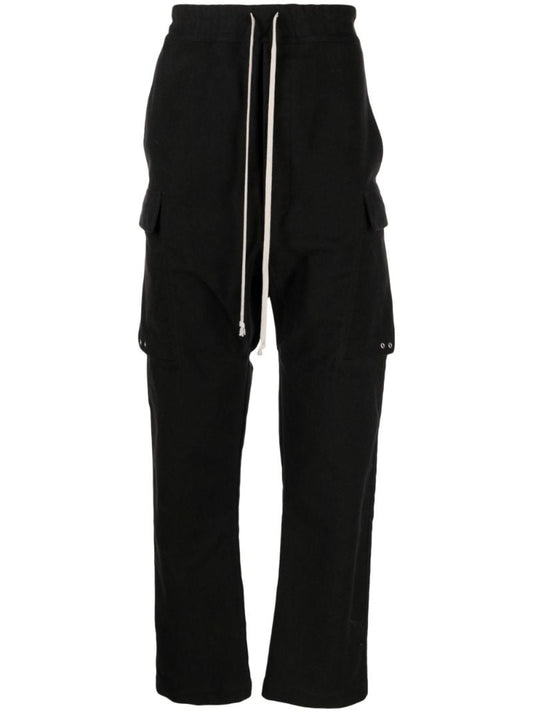 Black Drop-crotch Cotton Cargo Trousers