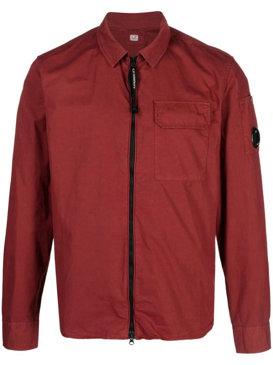 Red Lens-detail Zip-up Shirt