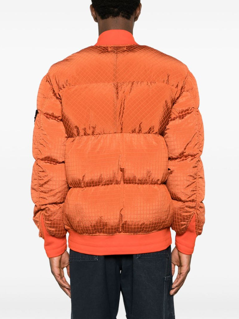 Orange Quilted Bomber Jacket