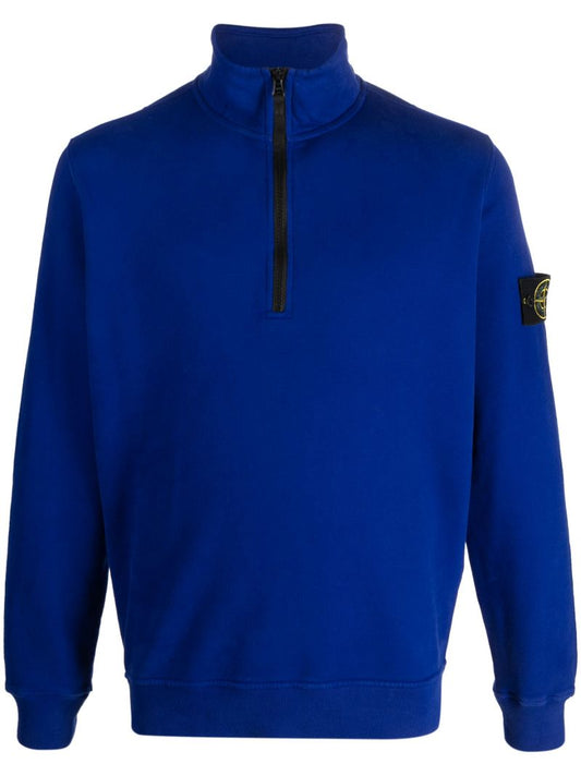 Blue Half-zip Cotton Sweatshirt