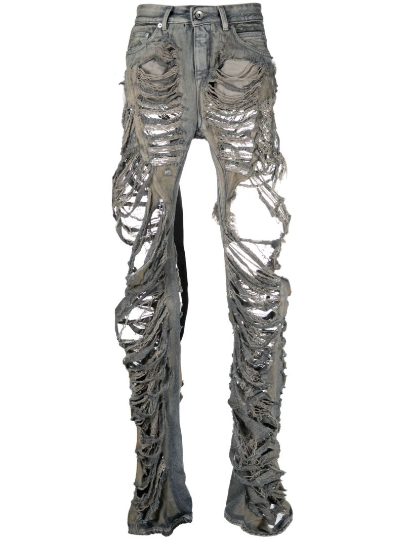 Blue Shredded Flared Jeans