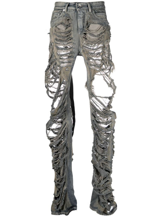 Blue Shredded Flared Jeans