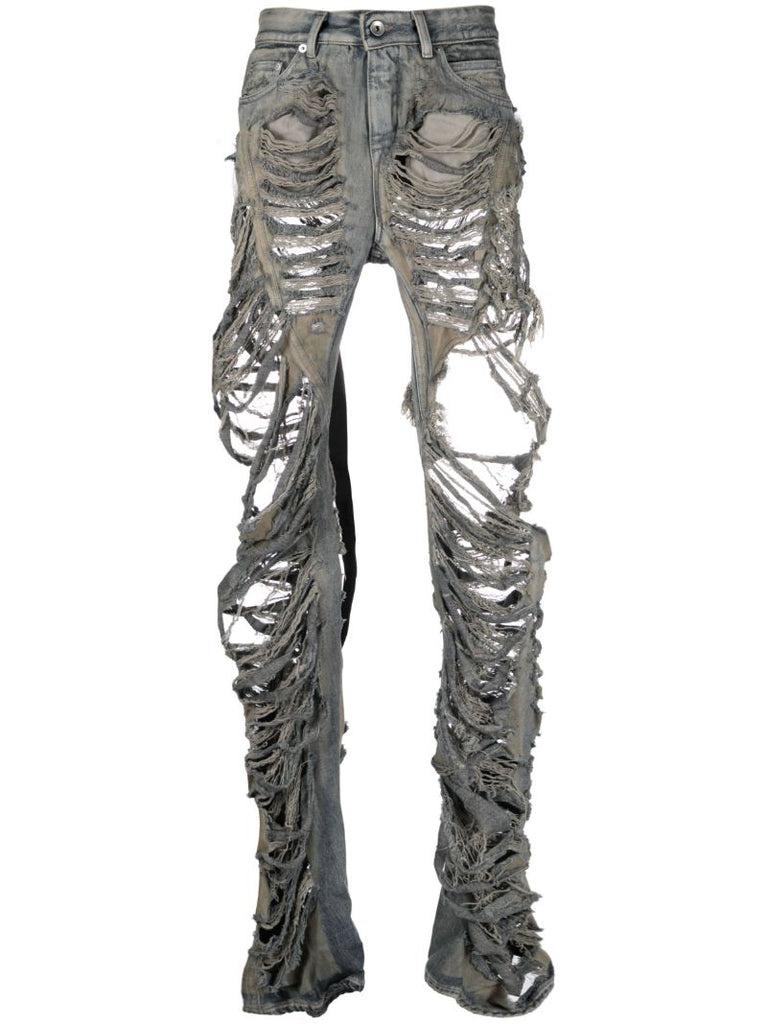 Blue Shredded Flared Jeans