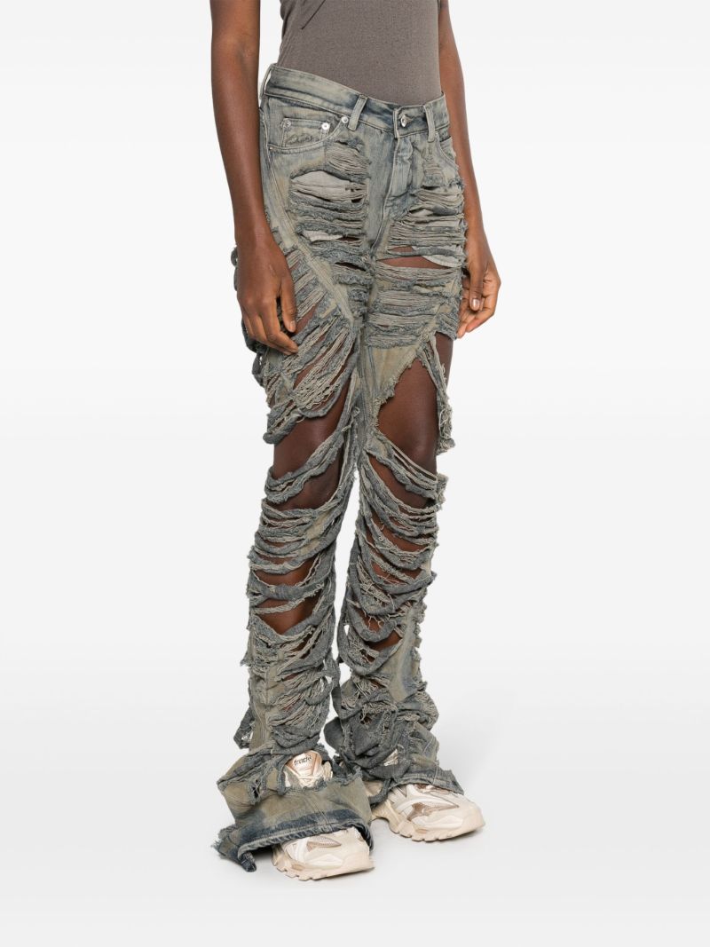 Blue Shredded Flared Jeans