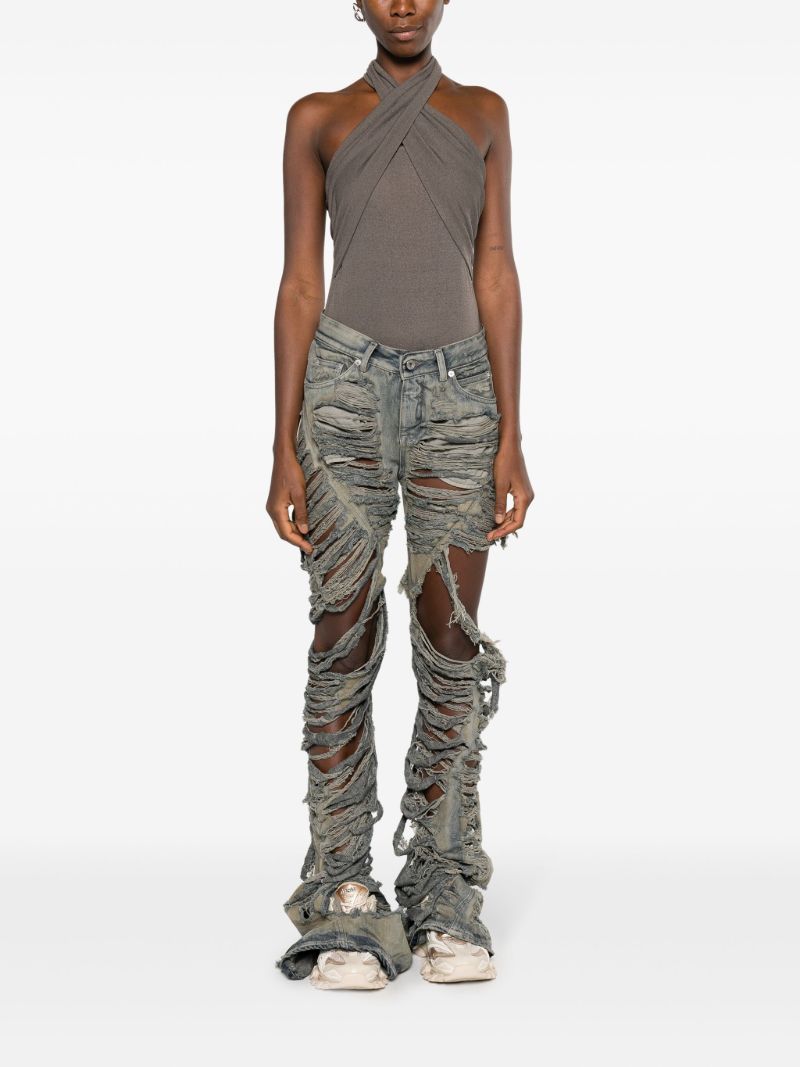 Blue Shredded Flared Jeans